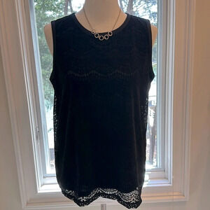 LOFT Black Velvet Lace Overlay Tank, Medium, EUC